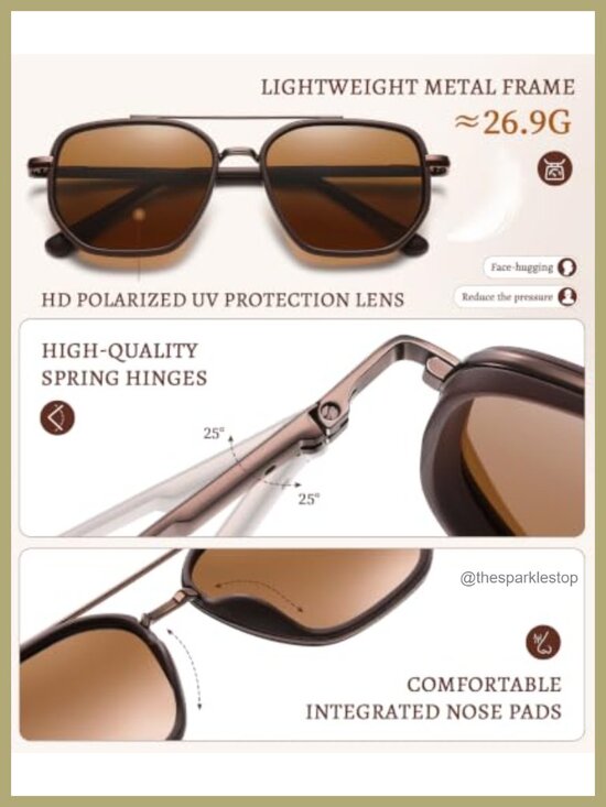 Polarized Aviator Sunglasses for Women Men Retro Metal Square UV400 Protection
